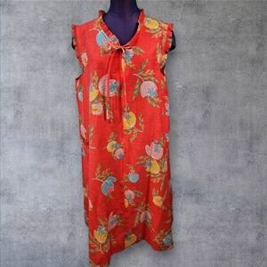 Vintage Komar Leisurely Living Coral Floral Shift Dress Size Large Women's B114